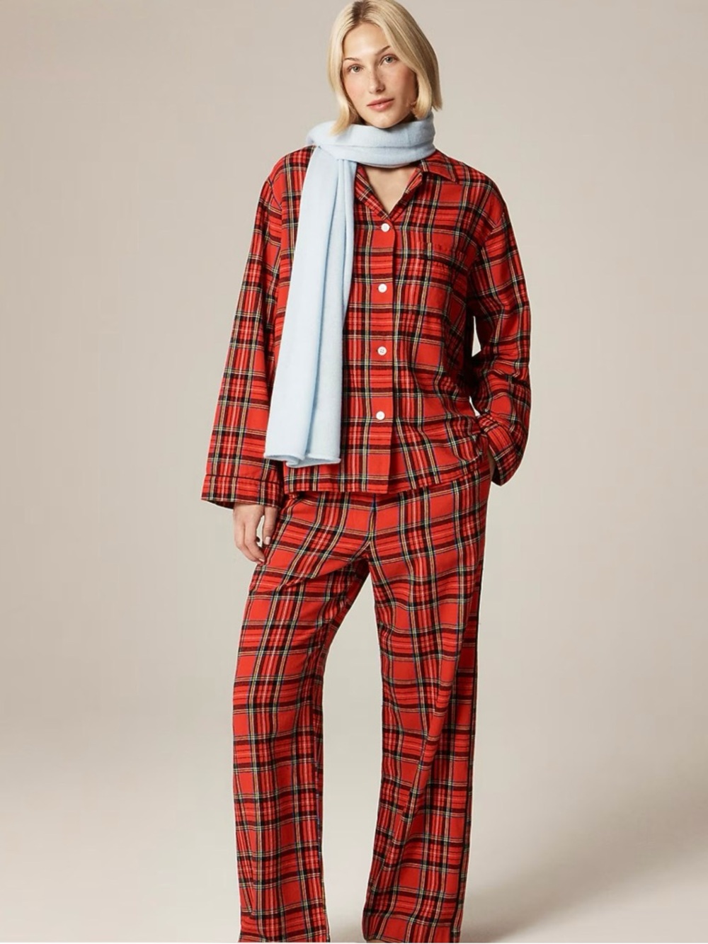 J. Crew Flannel Pajama Pant Good Tidings Plaid Vintage Red Multi